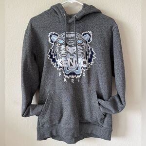 Kenzo Men's Gray Cotton Embroidered Tiger Pullover Hoodie Sweater Sz Small